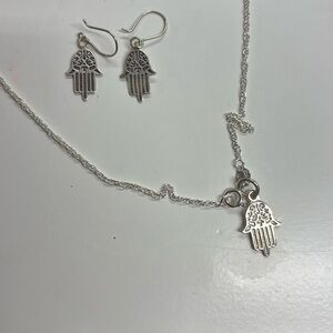 Silver Hamsa Necklace and Earring Set 925